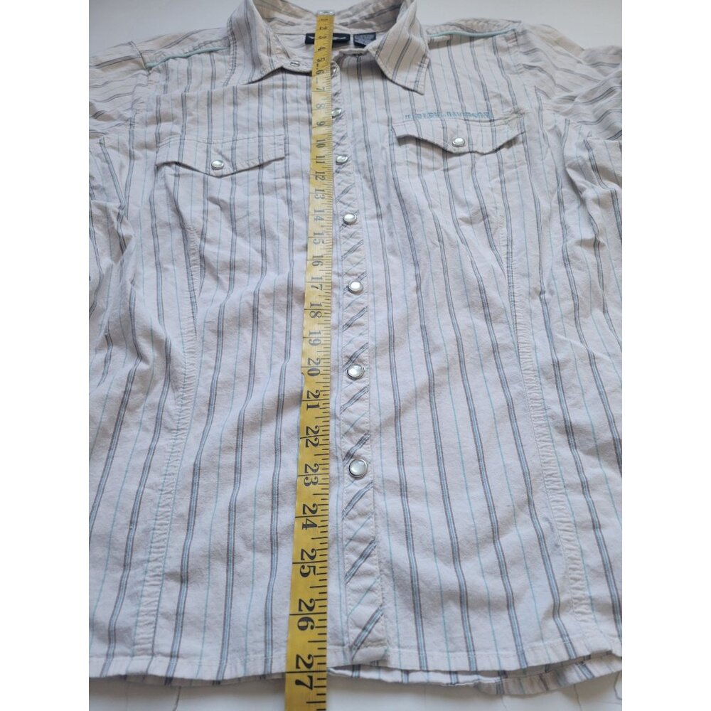 Harley-Davidson White Striped Short Sleeve Pearl Snap Button Down Top Size M - Picture 12 of 12